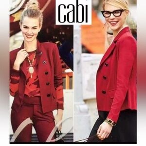 Cabi Outing Blazer Rhubarb Red Ponte Knit Side Button Asymmetrical Front NWOT 4👍